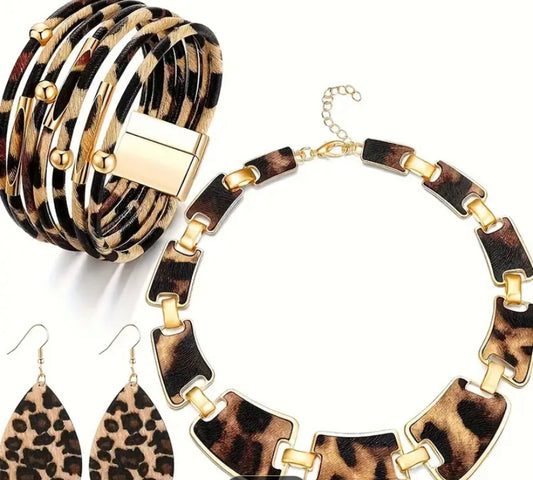4 pieces leopard print jewelry set